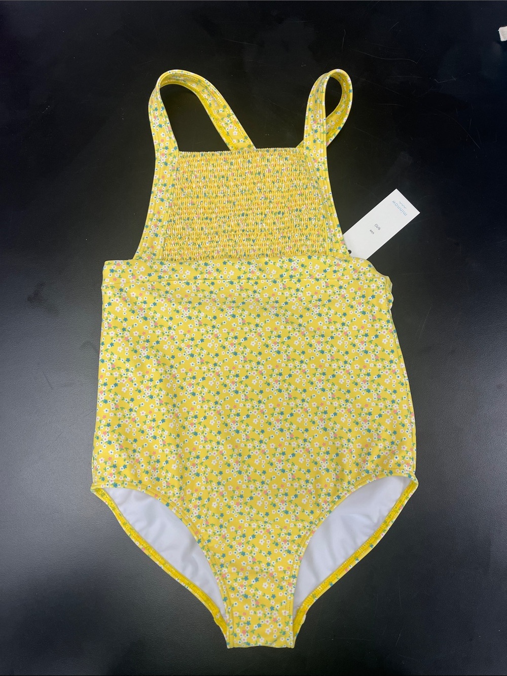 Minnow nwt Girls' Yellow Floral One-Piece Swimsuit with Smocked Bodice